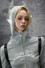 Playful Dual-Spirit Hoodie Jacket - Gray