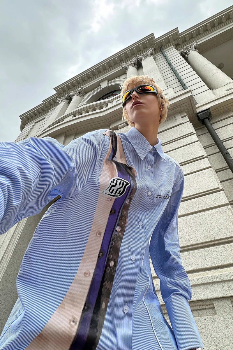 Striped Accent Oversized Shirt