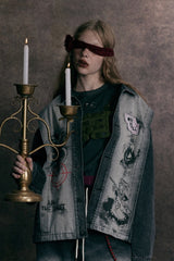 Target Locked Distressed Graphic Denim Jacket