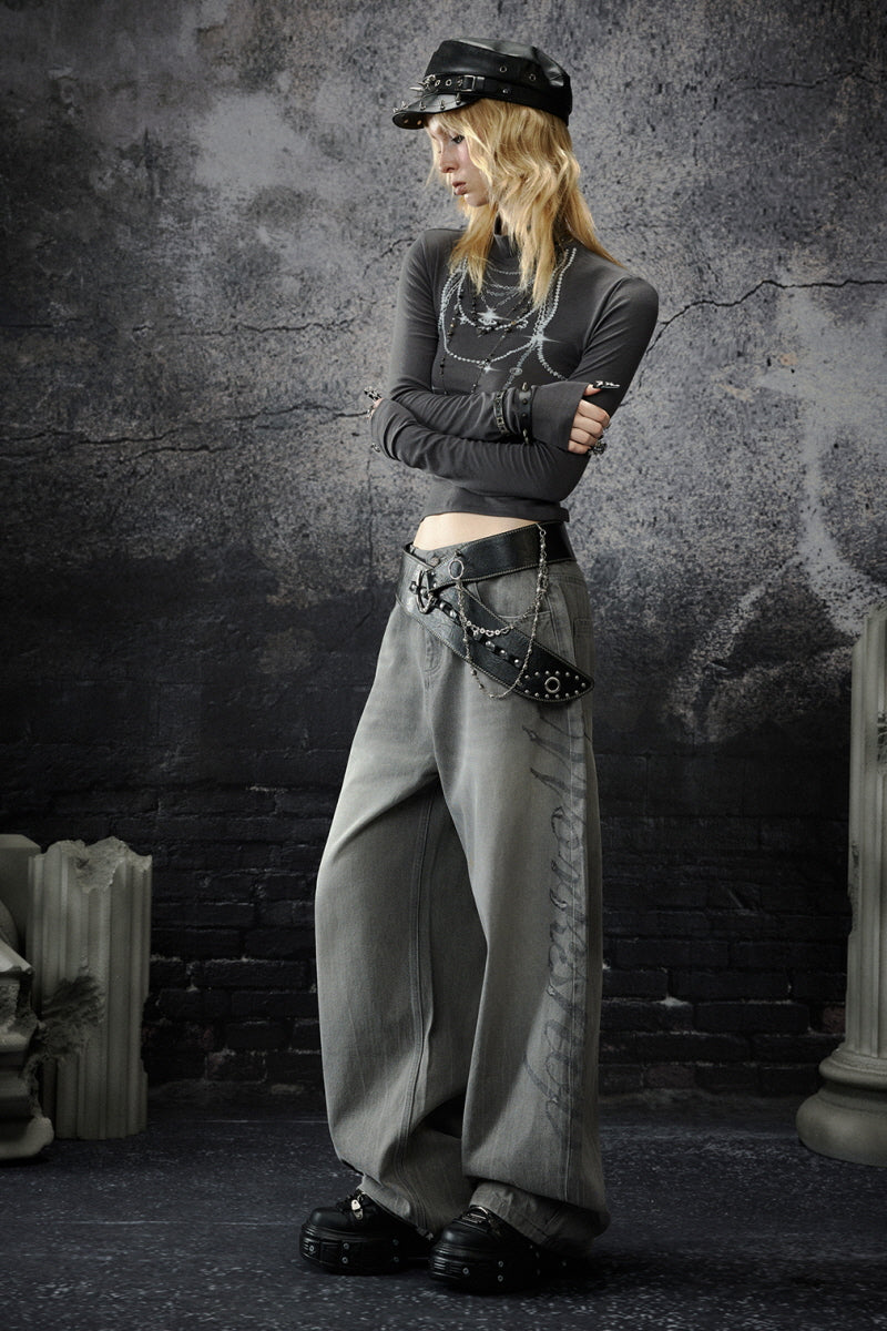 Shadow Script Washed Loose Jeans