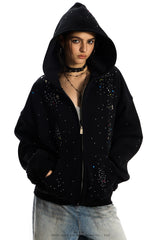 Starlit Chaos Rhinestone Zip Hoodie