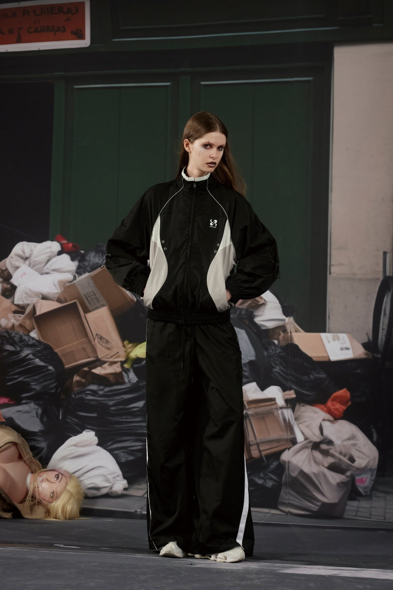 Panel Line Nylon Track Pants