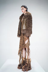 Wilderness Luxe Panel Fur Leather Jacket - Brown