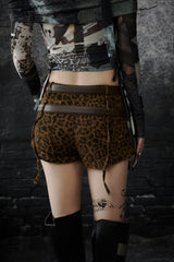 Double Belted Leopard Print Shorts