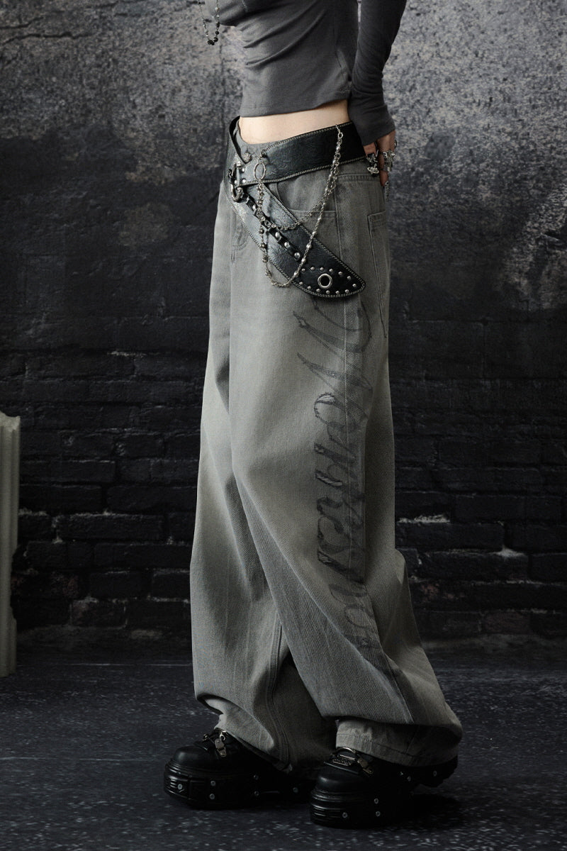 Shadow Script Washed Loose Jeans