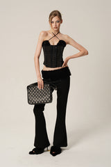 Velvet Edge Corset & Fur-Trim Flare Pants Set