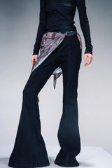 Velvet Whisper Layered Bootcut Pants (Including Silk Scarf) - Black