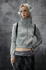Playful Dual-Spirit Hoodie Jacket - Gray