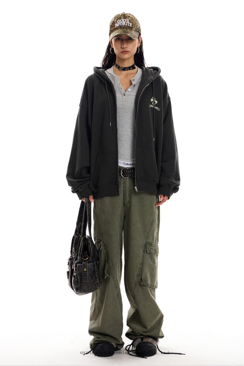 Gothic Emblem Oversized Zip Hoodie