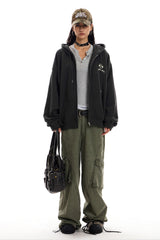 Gothic Emblem Oversized Zip Hoodie