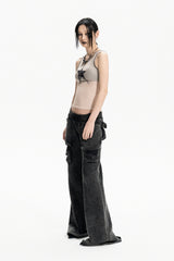 Shadow Trails Distressed Cargo Flare Pants