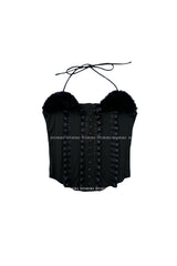 Velvet Edge Corset & Fur-Trim Flare Pants Set