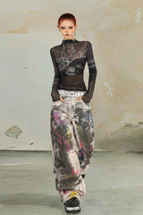 Urban Chaos Paint-Splattered Wide-Leg Jeans