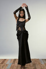 Siren Cutout Drape Dress - Black