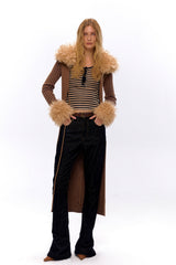 Velvet Edge Fur-Trimmed Knit Cardigan