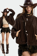 Rust-Toned Rebel Cropped Workwear Jacket
