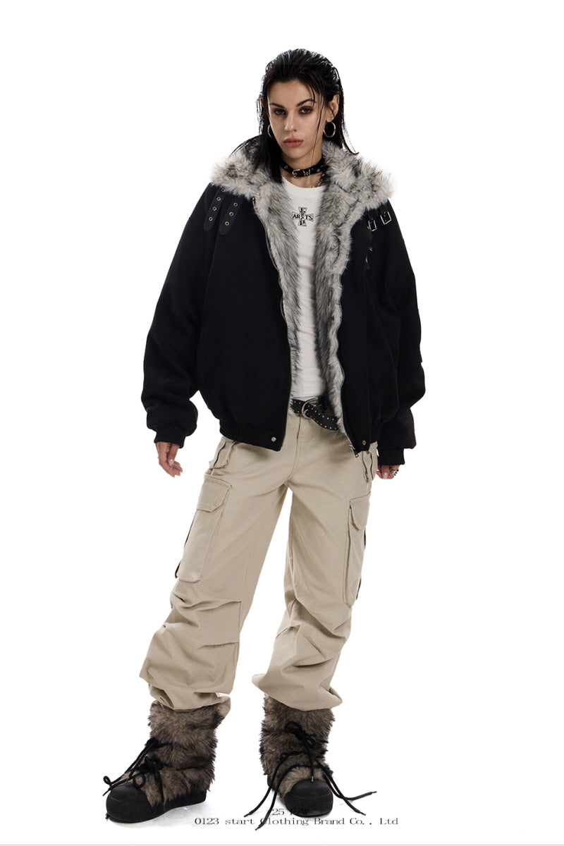 Midnight Relic Faux Fur Collar Jacket