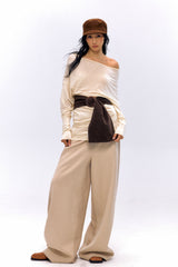 Raw Edge Wool Panel Wide-Leg Pants