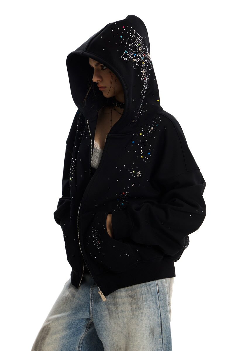 Starlit Chaos Rhinestone Zip Hoodie