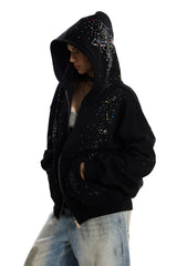 Starlit Chaos Rhinestone Zip Hoodie