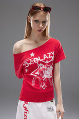 Star Riot Off-Shoulder Graphic Tee