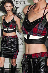 Rogue Plaid Leather Corset Top