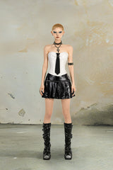 Studded Edge Pleated Leather Skirt