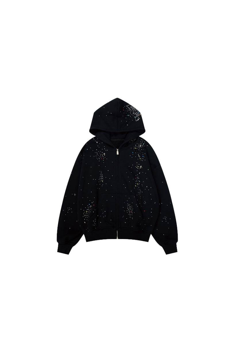 Starlit Chaos Rhinestone Zip Hoodie