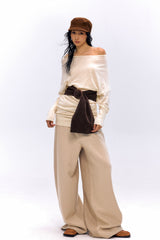Raw Edge Wool Panel Wide-Leg Pants
