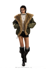 Urban Wolf Faux Fur Oversized Parka - Army Green