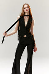 Lace Trim Tailored Vest Top
