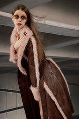 Two-Tone Faux Fur Panel Long Coat