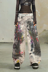 Urban Chaos Paint-Splattered Wide-Leg Jeans
