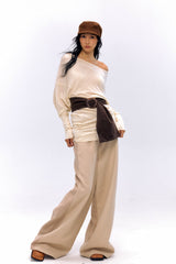 Raw Edge Wool Panel Wide-Leg Pants