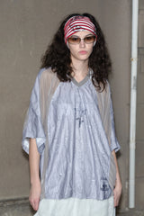 Shadow Cross Mesh Patch Oversized Tee