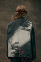 Target Locked Distressed Graphic Denim Jacket