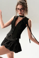 Lace Trim Tailored Vest Top