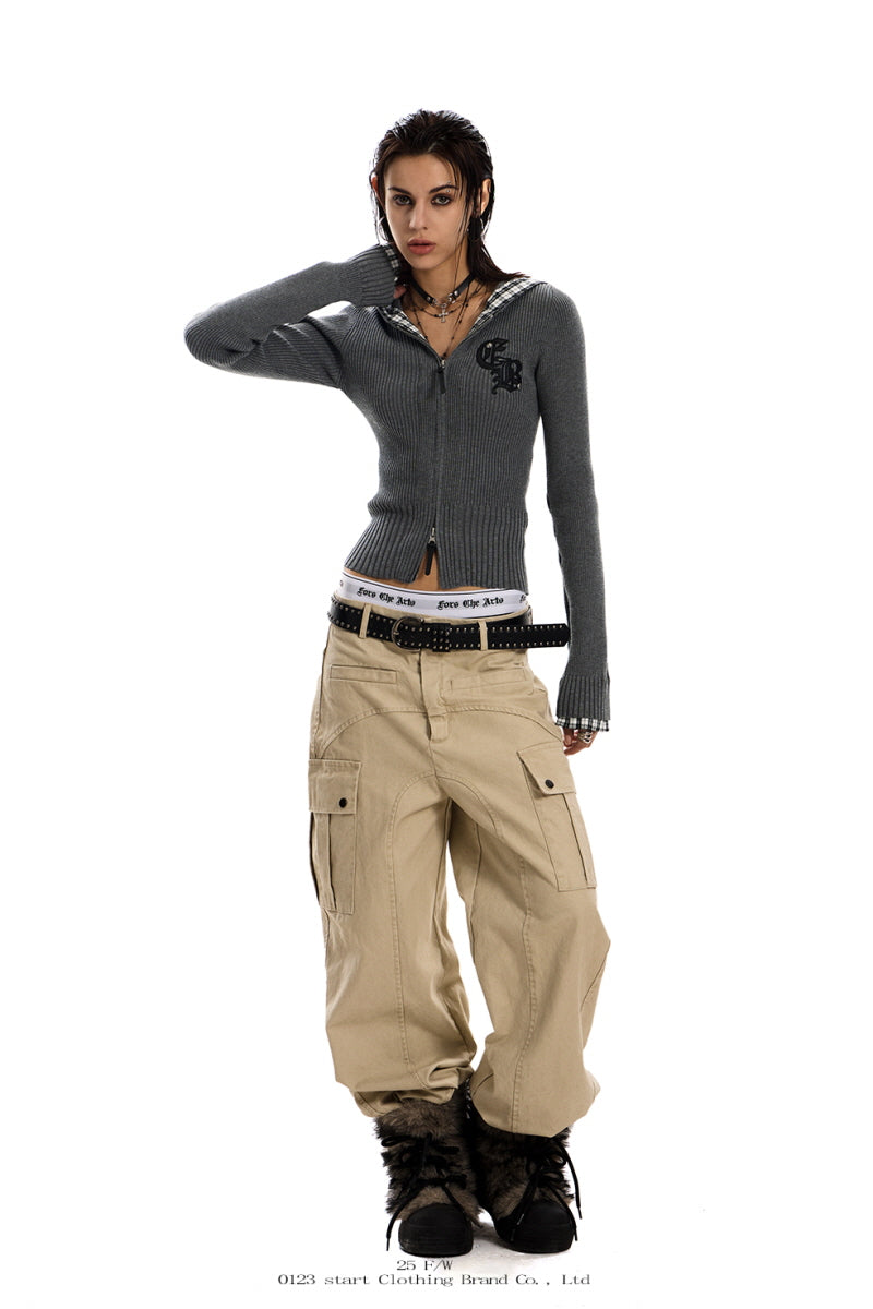 Plaid Edge Knit Zip Hoodie