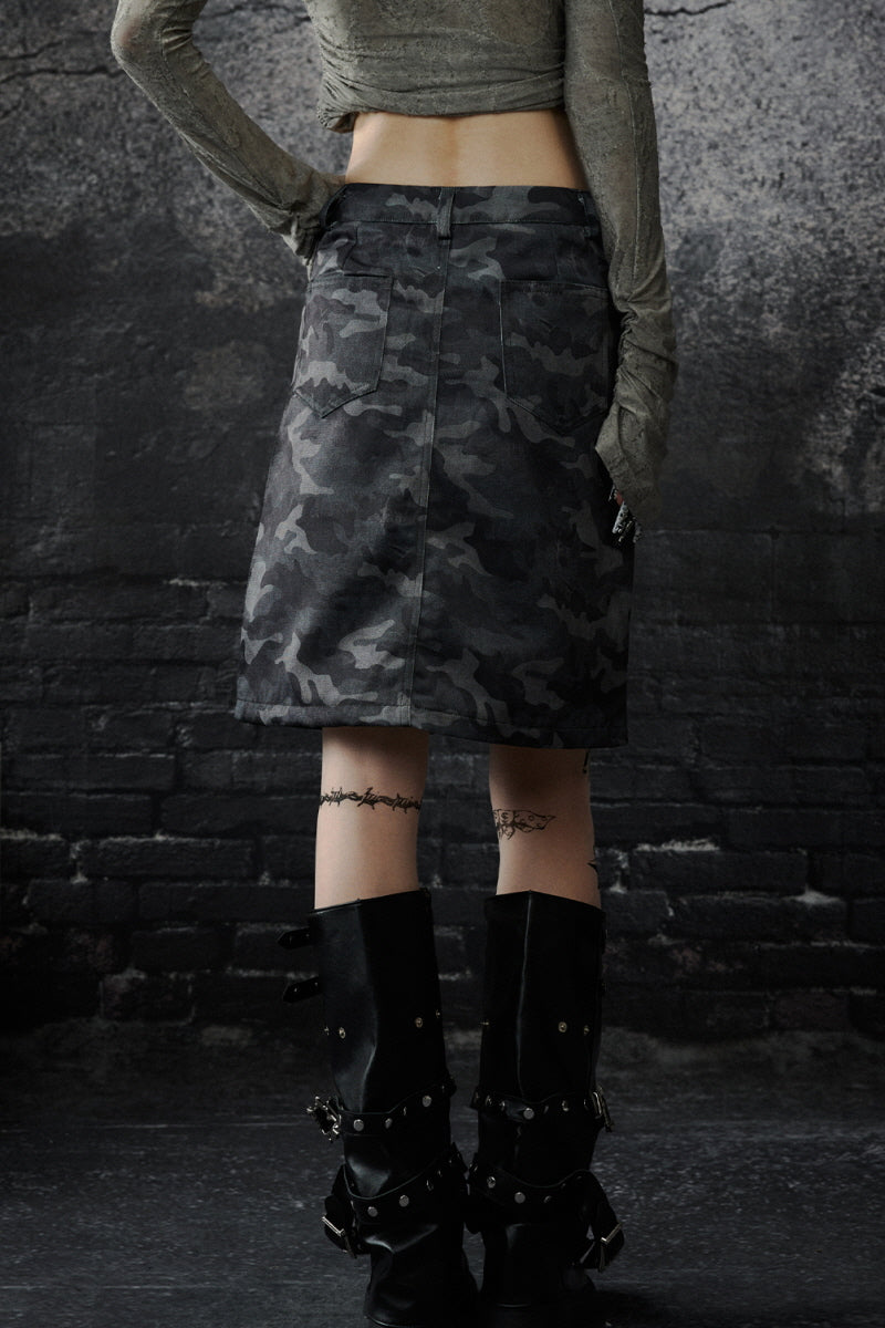 Urban Rebellion Camouflage Denim Skirt