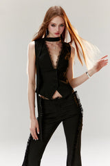 Lace Trim Tailored Vest Top