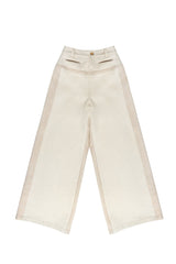 Raw Edge Wool Panel Wide-Leg Pants