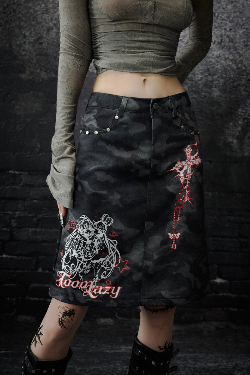 Urban Rebellion Camouflage Denim Skirt