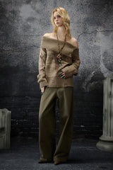Khaki Rebel Off-Shoulder Knit Sweater