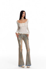 Undone Henley Stripe Long Sleeve Top