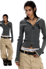 Plaid Edge Knit Zip Hoodie