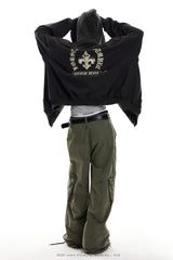 Gothic Emblem Oversized Zip Hoodie