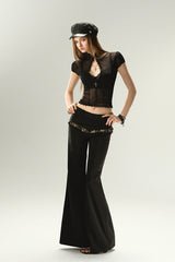 Midnight Sheer Puff Sleeve Top Set