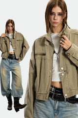 Rust-Toned Rebel Cropped Workwear Jacket