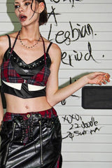 Rebel Plaid Leather Mini Skirt