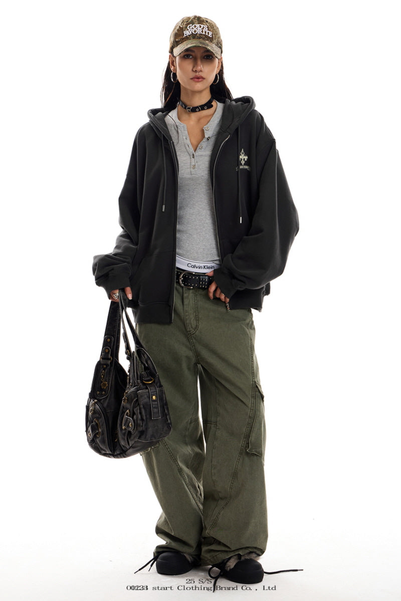 Gothic Emblem Oversized Zip Hoodie